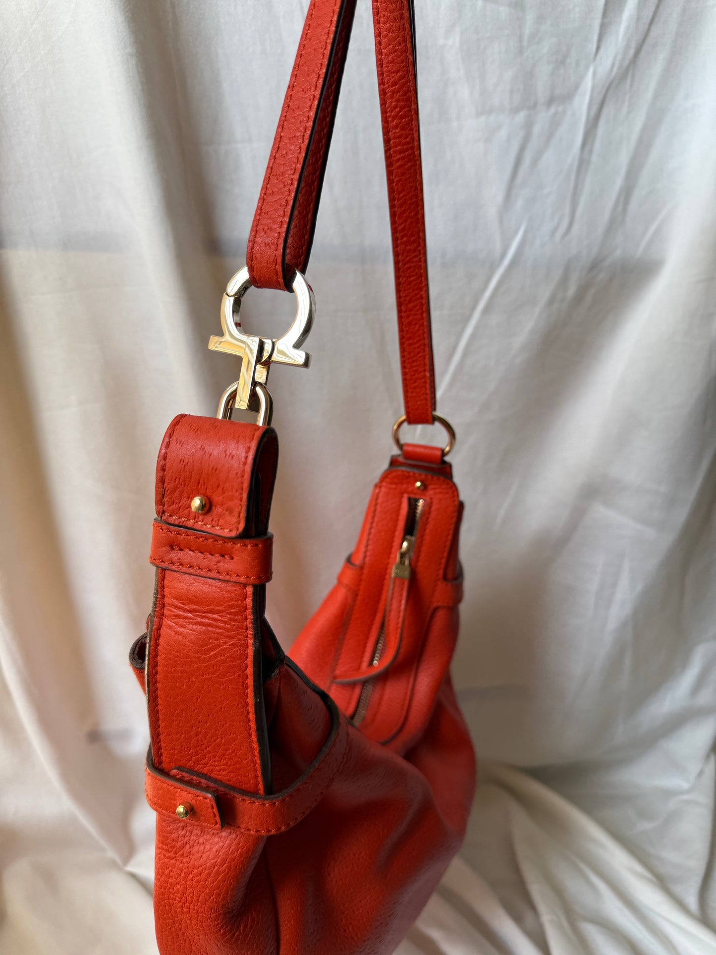 Salvatore Ferragamo Orange Leather Hobo